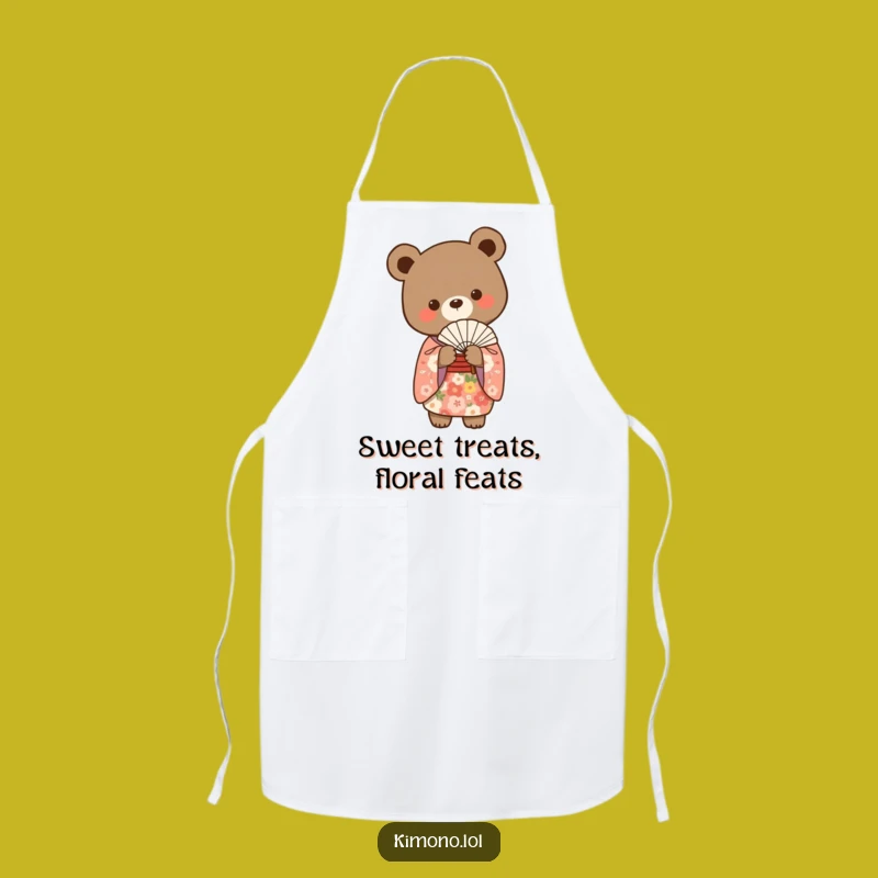 Funny Bear Floral Kimono Apron: Elegant Kitchen Style, Humorous Chef Gift