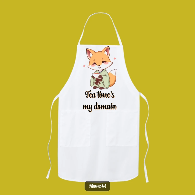 Funny Fox Kimono Apron: Tea Time Charm, Humorous Kitchen Accessory Gift