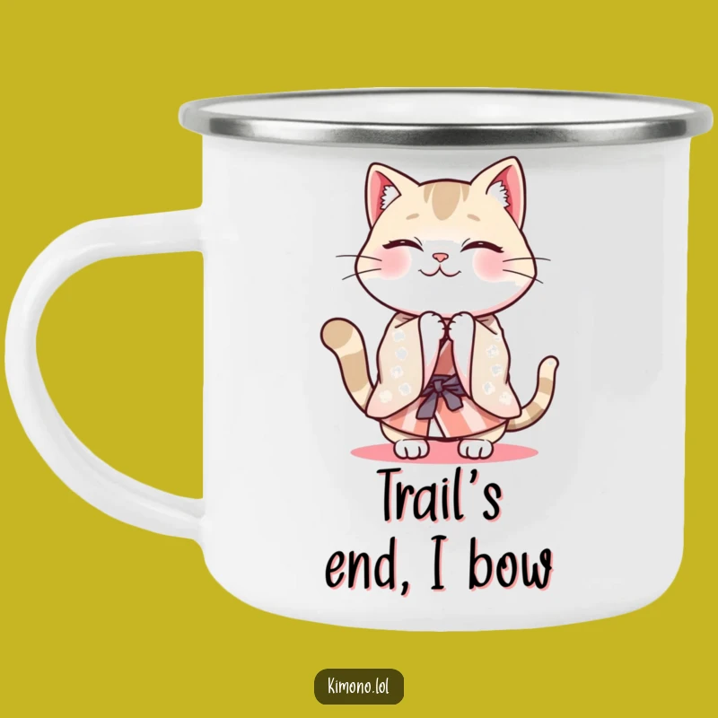 Funny Cat Kimono Camping Mug: Energetic Outdoors, Humorous Adventure Gift