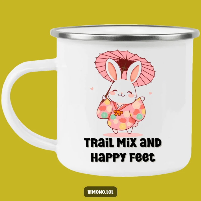 Funny Rabbit Dancing Kimono Camping Mug: Adventure-Ready, Humorous Outdoor Gift
