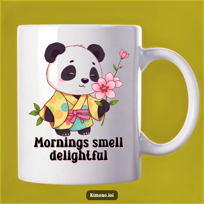 Funny Panda Kimono Mug: Playful Flower Sniffer, Cute & Humorous Gift