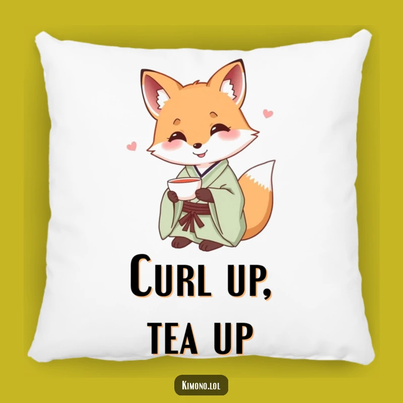Funny Fox Kimono Pillow: Cozy Tea Companion, Humorous Accent Decor Gift