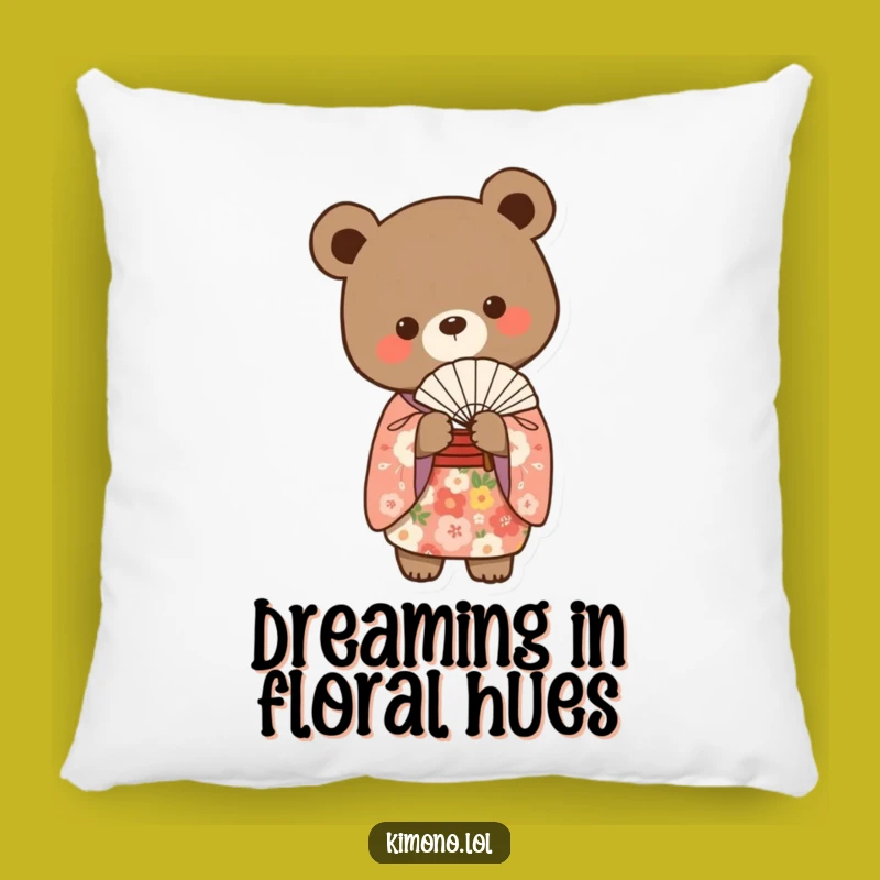 Funny Bear Floral Kimono Pillow: Elegant Cushion, Cozy Humorous Home Decor Gift