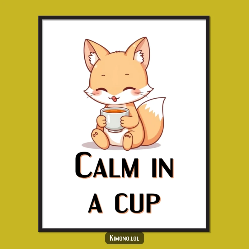 Funny Fox Tea Digital Art Print: Instant Serene Wall Decor