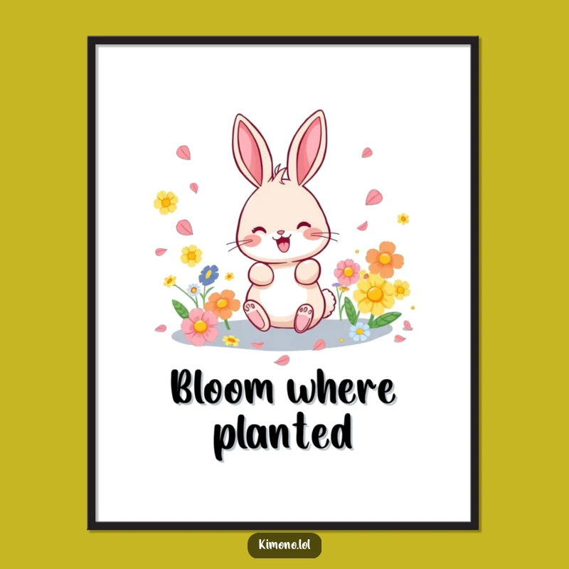Funny Bunny Petal Digital Print: Instant Joyful Spring Wall Art