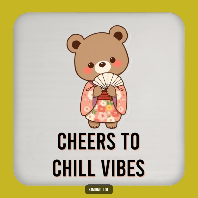 Funny Bear Floral Kimono Coaster: Elegant Table Protection, Humorous Gift