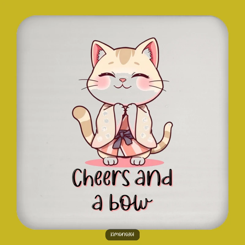Funny Cat Kimono Coaster: Energetic Bows, Humorous Party Gift