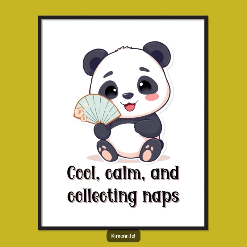 Free Printable Wall Art: Relaxed Panda with Fan, Zen Downloadable Art for Your Space
