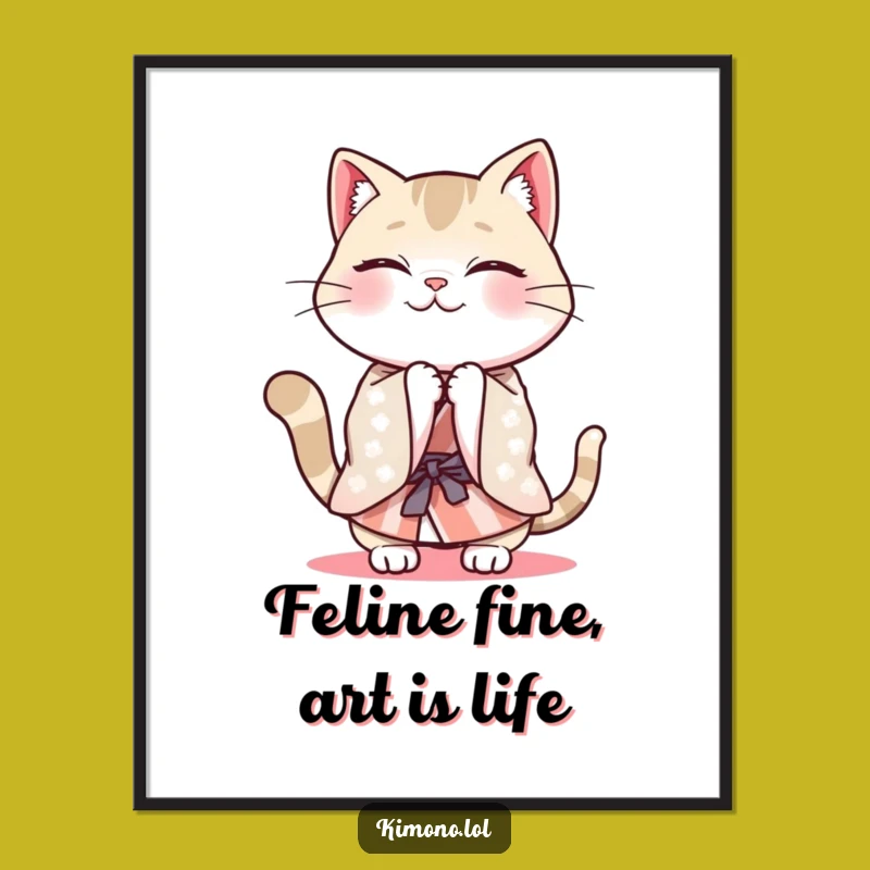 Free Printable Wall Art: Cat Bow Kimono - Lively Downloadable Decor