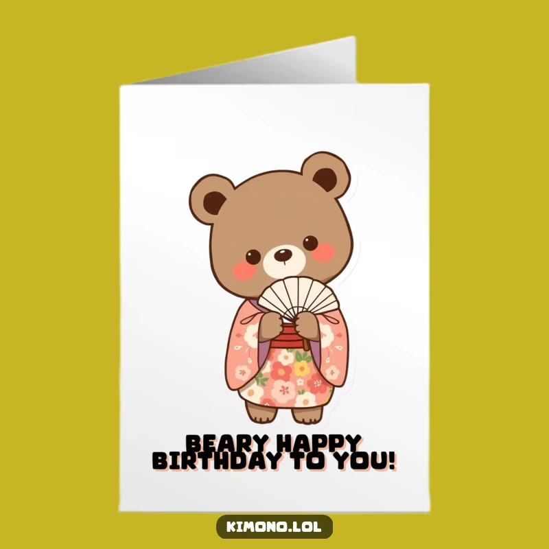 Free Printable Funny Birthday Card: Bear Kimono Fan - Cute Downloadable Gift