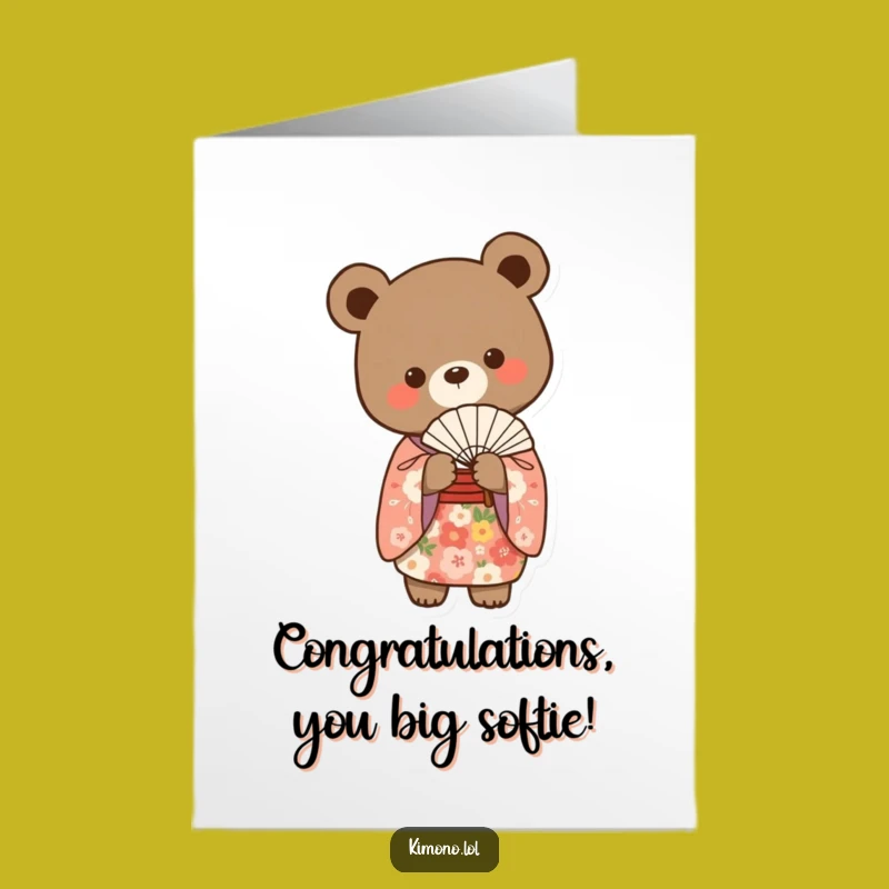 Free Printable Congrats Card: Bear Kimono Fan - Graceful Downloadable Gift