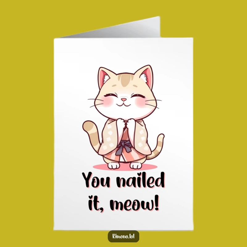 Free Printable Congrats Card: Cat Bow Kimono - Enthusiastic Downloadable Gift