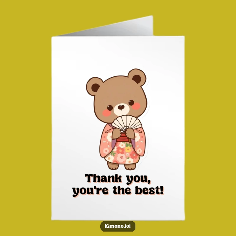 Free Printable Thank You Card: Bear Kimono Fan - Elegant Downloadable Gift