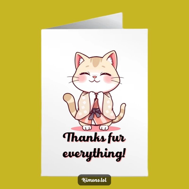 Free Printable Thank You Card: Cat Bow Kimono - Grateful Downloadable Gift