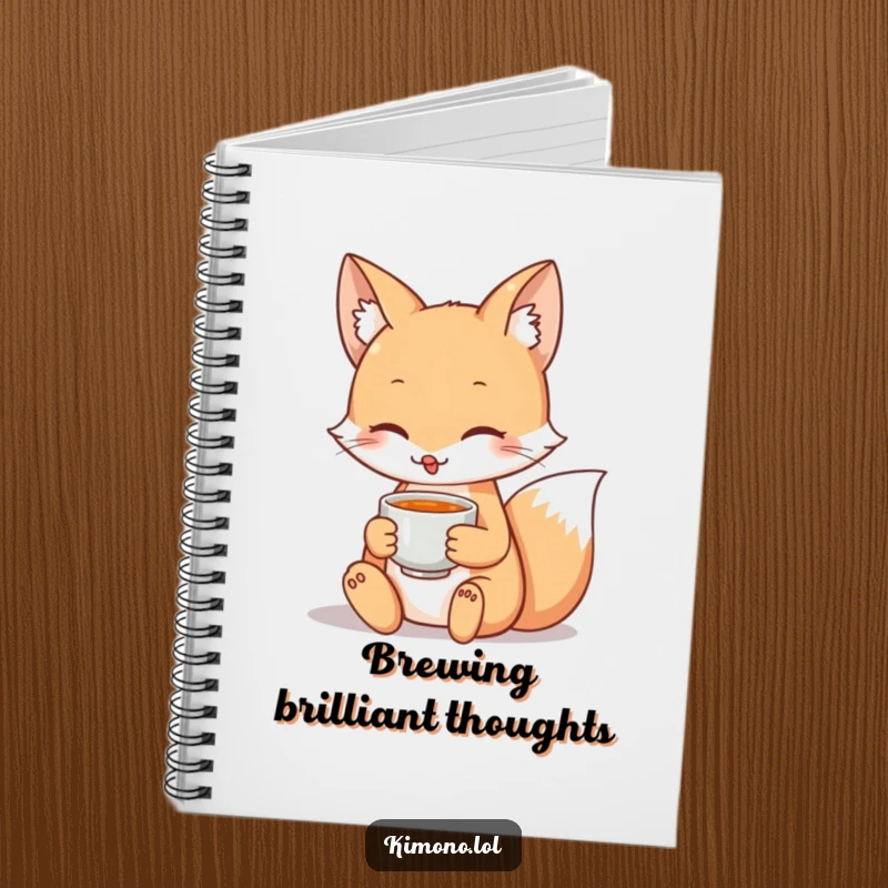 Funny notebook with a serene fox holding a teacup, perfect for journaling and noting down peaceful thoughts.