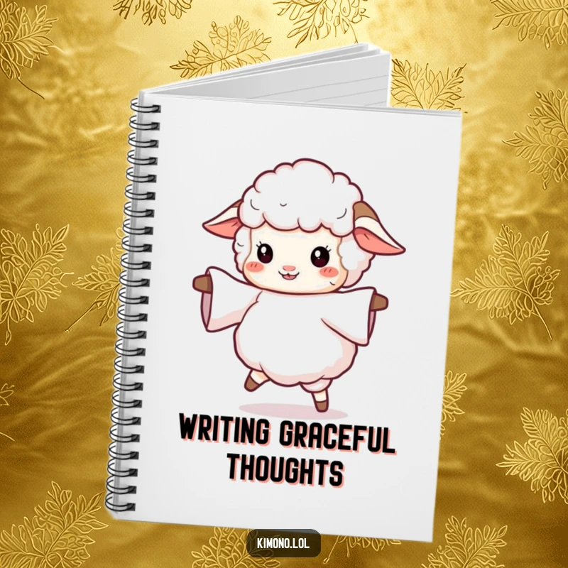 Funny notebook cover with a fluffy sheep twirling with a flowing sleeve, perfect for jotting down notes with a humorous and joyful design.