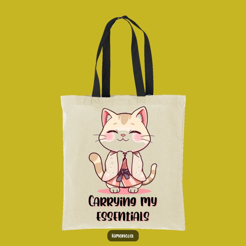 Funny Cat Kimono Tote Bag: Energetic Bows, Humorous Carryall Gift