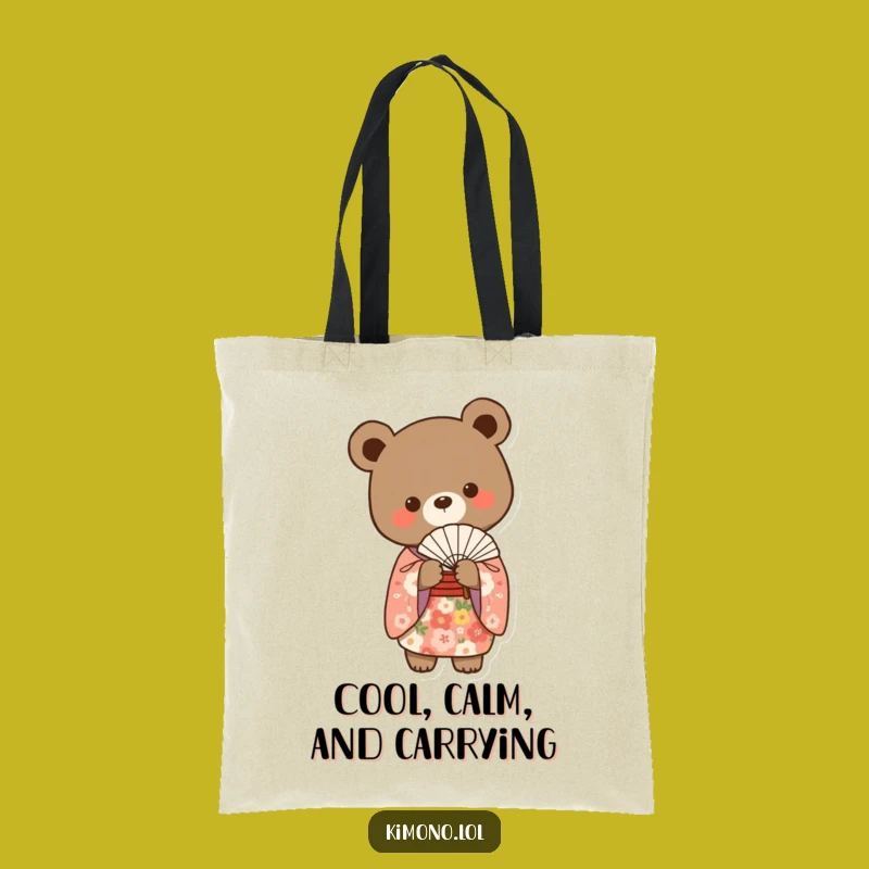 Funny Bear Floral Kimono Tote Bag: Elegant Carryall, Humorous Japanese Style Gift