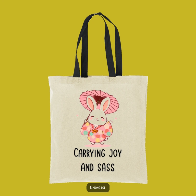 Funny Rabbit Dancing Kimono Tote Bag: Stylish & Humorous Japanese Art Carryall